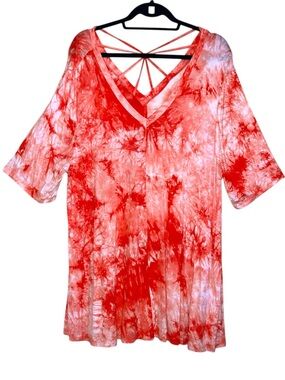 𝐋𝐀𝐍𝐄 𝐁𝐑𝐘𝐀𝐍𝐓 | ORANGE TIE DYE JERSEY KNIT TUNIC TOP